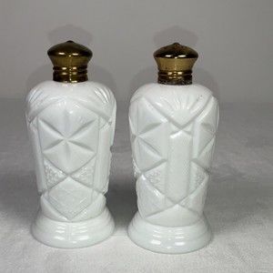 Vintage Antique White Pressed Milk Glass Salt & Pepper Shakers Japan